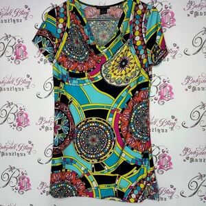 Sunny Taylor dress psychedelic bright groovy paisley circles boho print scoop